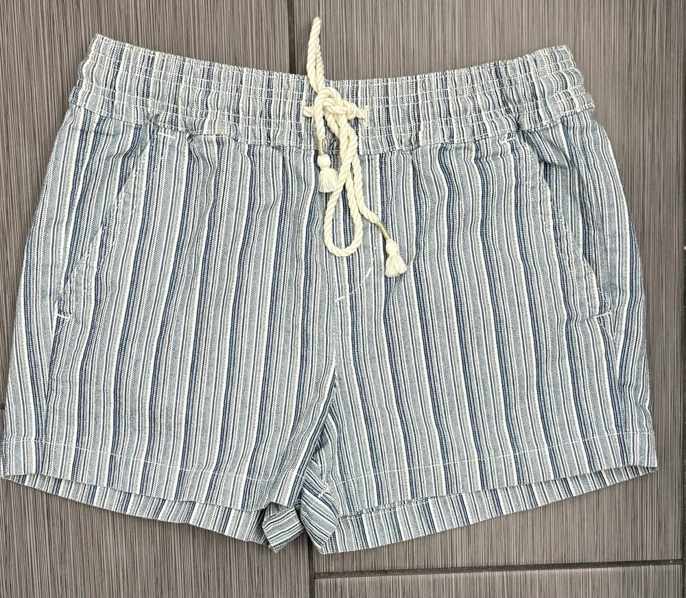 Loft High Waist Blue and White Striped Pull-On Shorts Women’s Small Textured